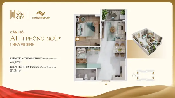 Mẫu A1 · 1PN+ · 1WC · 47,1 m²